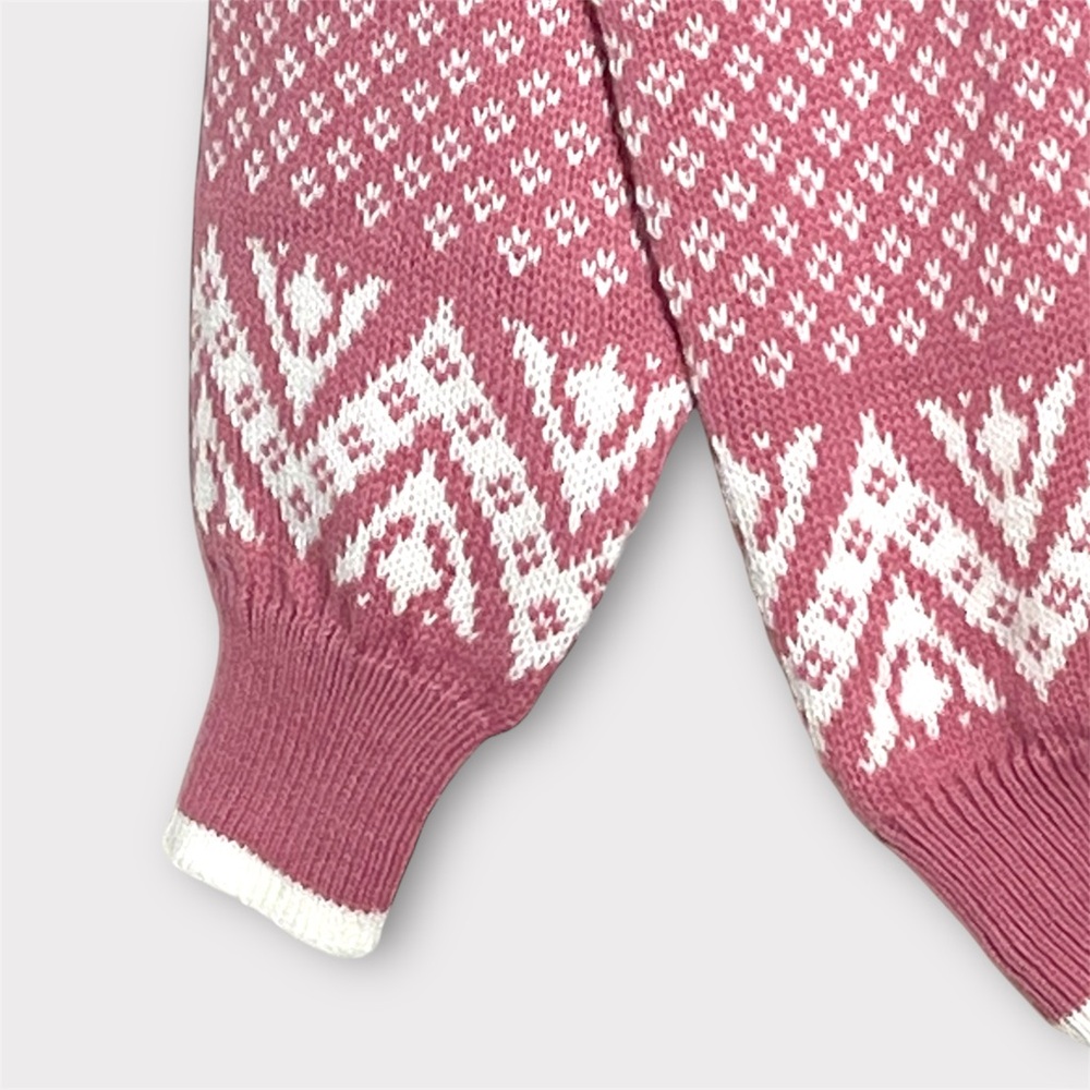 Vintage Pink Nordic Pattern Sweater Cozy Cottagecore Knit Pullover Large - Picture 6 of 12